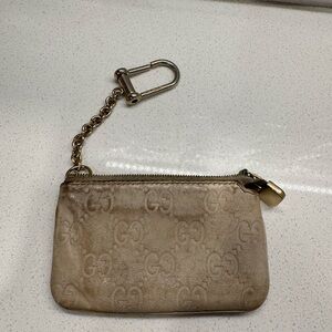 Gucci Cream Leather Key Chain Wallet Card Holder